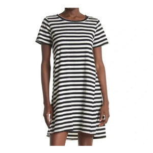 Bobeau Black White Stripe Asymmetrical Tshirt Dress Size XS NWT